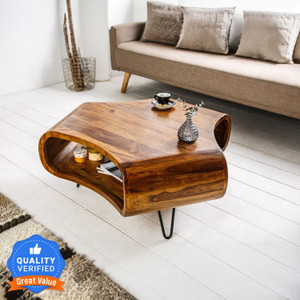 Douceur Furnitures Solid Wood Coffee Table With 3 Side-Space For Living Room/Hotel/Cafe. Solid Wood Coffee Table