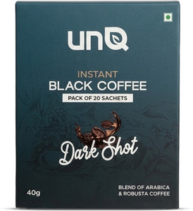 UNQ Dark Shot Instant Black Coffee Sachets 20 Pack | Black Coffee | 20 Cups (40g) Instant Coffee