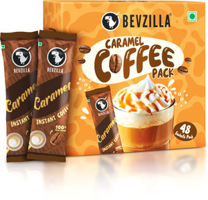 Bevzilla Instant Coffee Powder Box - 48 Sachets (Caramel), Pure Arabica Instant Coffee
