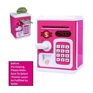 Premio Lusso ATM Piggy Bank with Password Lock, Fingerprint Sensor Pink Coin Bank