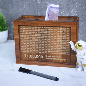 Kindly 1,00,000 Rupees Money Saving Piggy Bank | Wooden Piggy Bank with Easy Tracking Coin Bank