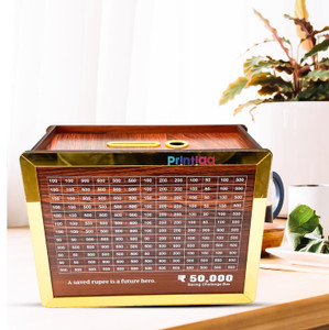 Printiaa Wooden Piggy Bank L-50k | 50,000 Savings Challenge Money Box Coin Bank