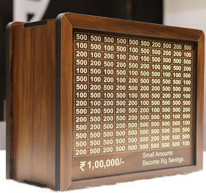 JM SELLER Wooden Money Saving Box for Kids, Savings Box(1,00,000) Coin Bank