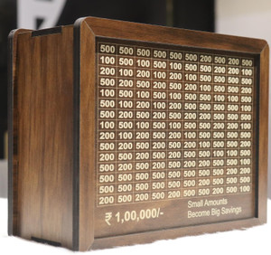 gulabiart Wooden Money Saving Box | Counting target money box | Coin box for saving Coin Bank