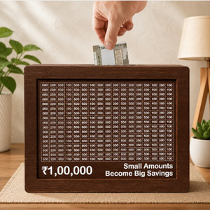 VISBY INDIA Wooden Money Saving Box | Cash Saver Money Box with Counti Coin Bank