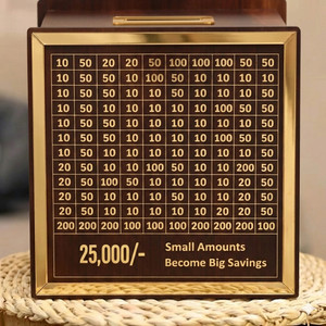 Craft Corner Premium Black Gold 25000 Saving Challenge Wooden Money Box Coin Bank