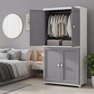 Evrum Kids Wardrobe / Storage Cabinet / Portable Almirah with Drawers & Cartoon Design PC Collapsible Wardrobe