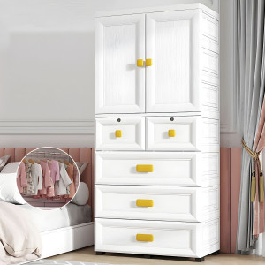 Sasimo 1-Wardrobe 2-Door 6-Shelf Plastic foldable Cupboard PC Collapsible Wardrobe