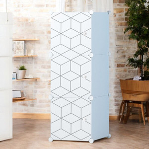 colcum 3 Door 3 Shelf Plastic Metal Collapsible Wardrobe, Clothes, Shoes,etc. Organiser Micro Fiber Collapsible Wardrobe