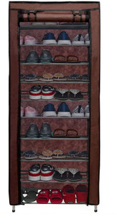 GlowSilk 9 layer metal shoe rack brown colour Carbon Steel Collapsible Wardrobe