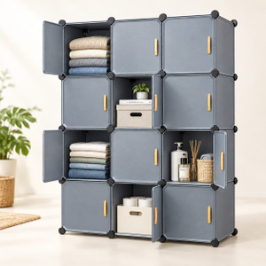KriShyam ® 12 Door Modular Plastic Wardrobe Cabinet, 12 Compartment Storage Cupboard PP Collapsible Wardrobe