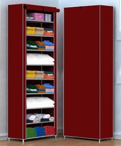 Pali 1 Door 9 Shelf Fabric Cloth Stand & Cupboard and Almirah Carbon Steel PP Collapsible Wardrobe
