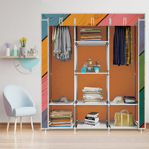 MEZIRE 8 Shelf Foldable Collapsible Wardrobe Storage Organizer Almirah Cloth Rack PP Collapsible Wardrobe