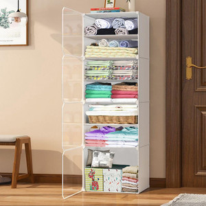 MEVIGO 4-Door 7-Shelf Plastic Collapsible Cupboard PC Collapsible Wardrobe