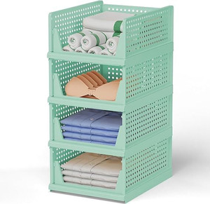 FLYUP Plastic Foldable and Stackable Closet Drawer Organizer for Clothes (Pack of 3) PVC Collapsible Wardrobe