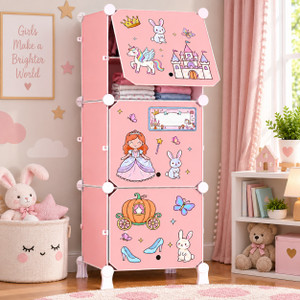 Sasimo 3-Door 6-Shelf Plastic kids Collapsible Cupboard PC Collapsible Wardrobe