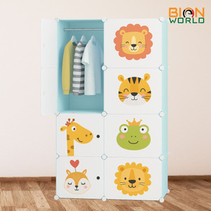 BIONworld 8-Door 8-Shelf Plastic Collapsible Cupboard Wardrobe for Kids Clothes & Toys PP Collapsible Wardrobe