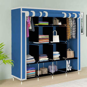 HUENISH Collapsible Plastic Wardrobe, 1 Hanging Space, 12 Shelves, 1 Side Pocket PP Collapsible Wardrobe