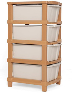 ASHLAS 4 Plastic Modular Drawer System for Home, Office Free Standing Chest of Drawers PP Collapsible Wardrobe
