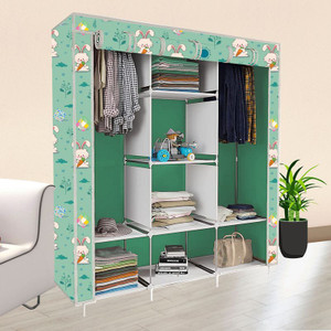 GALLAXY 8 Shelf Foldable Collapsible Wardrobe Storage Organizer Almirah Cloth Rack Carbon Steel Collapsible Wardrobe