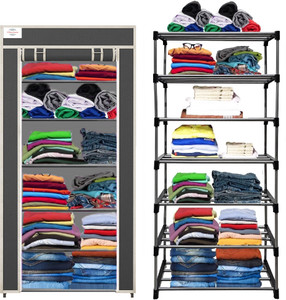 CMerchants Black-Metal-6 Layer Carbon Steel Collapsible Wardrobe