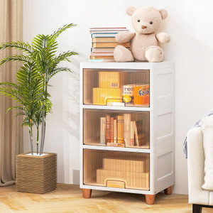 Etoly 3 Door 3 Shelf Plastic Collapsible Cupboard Cloth stand Three Cabinet Crstal PC Collapsible Wardrobe