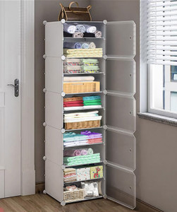 Sasimo 5-Door 10-Shelf Plastic Metal Wardrobe Carbon Steel Collapsible Wardrobe