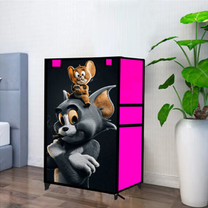 GlowSilk Cartoon Tom & Jerry Printed, 4 Shelves, PVC Collapsible Wardrobe
