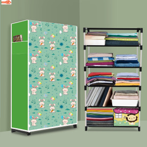 SKPRODER 5 Shelf Foldable Collapsible Wardrobe Storage Organizer Almirah Cloth Rack Carbon Steel Collapsible Wardrobe