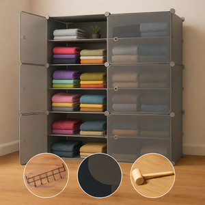 Sasimo 6-Door 12-Shelf Plastic kids Collapsible Cupboard PC Collapsible Wardrobe