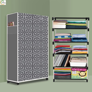 ZENVEXYO 5 Shelf Foldable Collapsible Wardrobe Storage Organizer Almirah Cloth Rack PP Collapsible Wardrobe