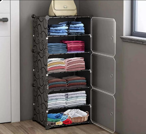 Sasimo 3-Door 6-Shelf Plastic Collapsible Cupboard Carbon Steel Collapsible Wardrobe