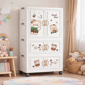 LUHI 6-Door 3-Shelf Plastic almirah for kids, almirah of clothes ,cupboard PC Collapsible Wardrobe