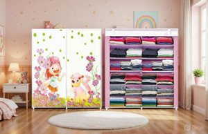CMerchants 12L Little Girl Dog Printed Rack Carbon Steel Collapsible Wardrobe