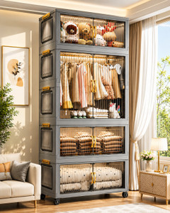 Sasimo 1-Wardrobe 8-Door 4-Shelf Plastic Collapsible Wardrobe - Image 6