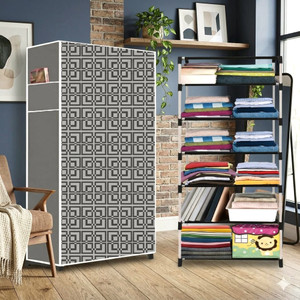 FurniGully 6 Shelf Foldable Collapsible Wardrobe Storage Organizer Almirah Cloth Rack PVC Collapsible Wardrobe