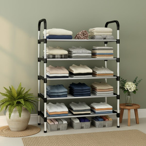 ADIXEL Space-Saving 5-Tier Metal Open Collapsible Wardrobe ,Home Entryway, Bedroom PP Collapsible Wardrobe