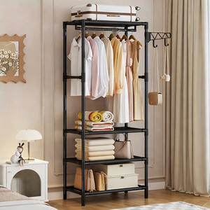 Sasimo 1 Door 3 Shelf Open Coat clothes hanger stand PP PC Collapsible Wardrobe