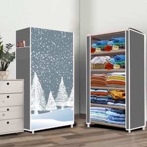 POOWEREST 5 Shelf Felling Snow Print PVC Collapsible Wardrobe