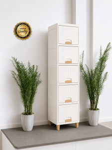 MECHON 5 Layer Foldable Cabinet Plastic Cupboard For Storage Plastic Modular Drawer PVC Collapsible Wardrobe