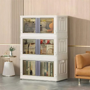 SEASONS 3 UNITS PLASTIC FOLDABLE DOUBLE DOOR CUPBOARD FOR CLOTH STORAGE MODULAR CABINET PVC Collapsible Wardrobe