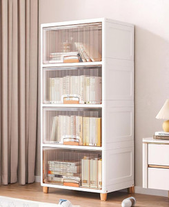 MEVIGO 4-Door 4-Shelf Plastic Collapsible Cupboard PC Collapsible Wardrobe
