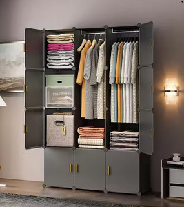 Sasimo 12-Door 12-Shelf Plastic kids Collapsible Cupboard Carbon Steel Collapsible Wardrobe