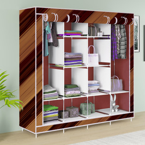 FurniGully 3 Fold 12 Rack Printed Cotton Collapsible Wardrobe