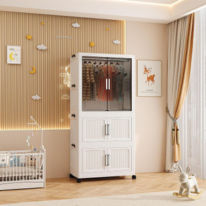 Hemovia 3-Door 3-Shelf Plastic kids Collapsible Cupboard PC Collapsible Wardrobe PC Collapsible Wardrobe