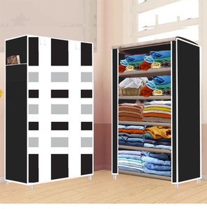 ZENVEXYO 5 Shelf Foldable Collapsible Wardrobe Storage Organizer Almirah Cloth Rack PP Collapsible Wardrobe