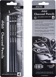 BRuSTRO Artists Charcoal Pencils (4 Black, 1 White) - Image 6