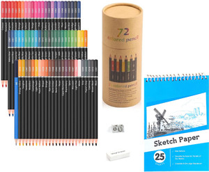 Wynhard 72 Pieces Drawing Pencils & Color Pencils with 25 Pages Sketch Book Round Shaped Color Pencils