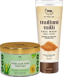TNW - The Natural Wash Multani Mitti Face Wash for Daily Use | Ayurvedic Wisdom of Sandal Wood, Aloe Vera, Kashmiri Kesar with Pure Aloe Vera Gel for Face Skin, Acne, Scars & Sunburn Treatment with 24K Gold