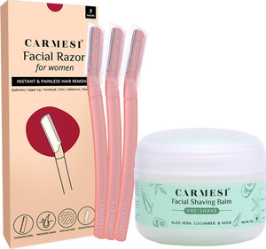 Carmesi Combo Kit- 3 Facial Razors & 2-in-1 Pre Shave Facial Shaving Balm (50g)